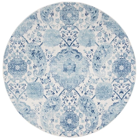 Flowers First 3 x 3 ft. Madison Oriental Round Power Loomed Rug; Cream & Turquoise FL1887912